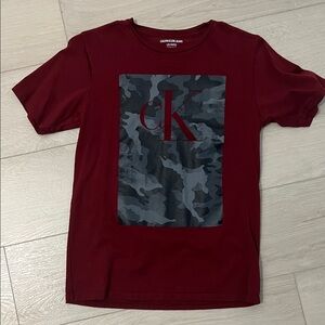 Calvin Klein Burgundy Tee with Gray Camo CK Panel